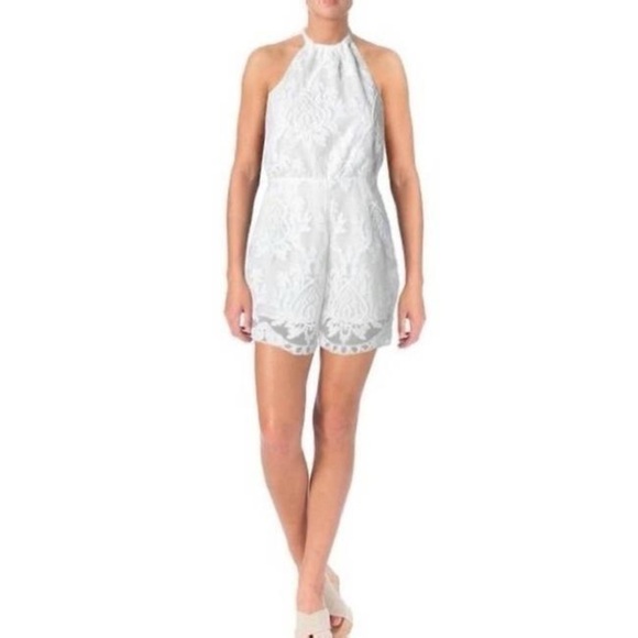 Aqua white lace halter romper/ jumpsuit - Picture 1 of 4